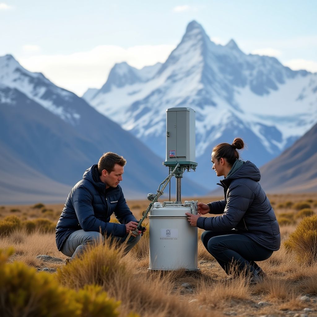 Instalación de estación meteorológica en la Patagonia